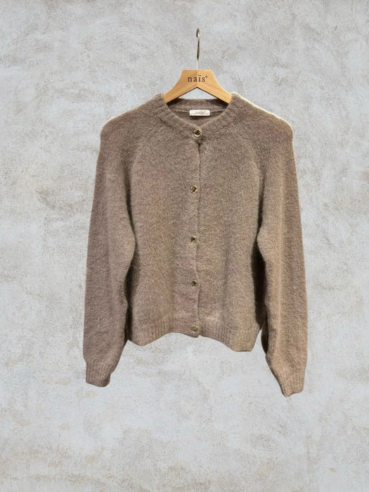 Lyhyt mohair-sekoitus neuletakki, Taupe