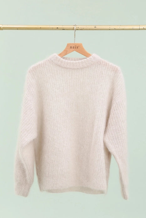 74% Kid Mohair neulepaita pyöreällä pääntiellä, Beige