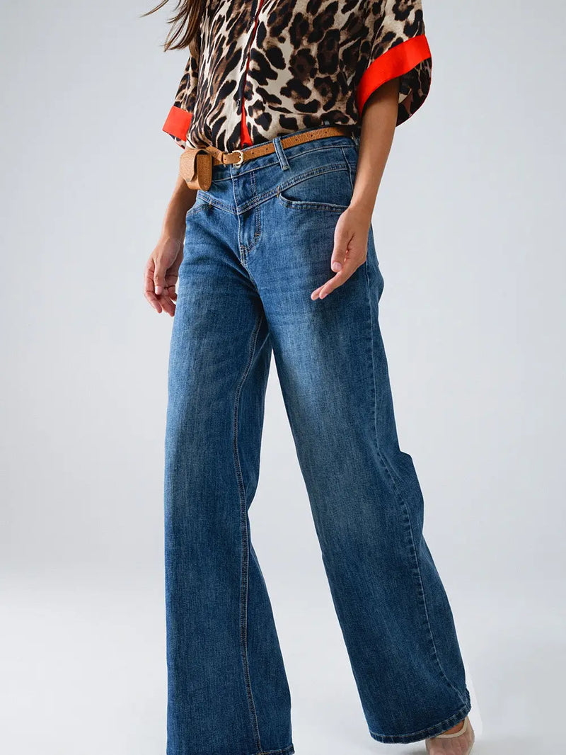 Q2 Flare farkut w Stitching Details, Blue