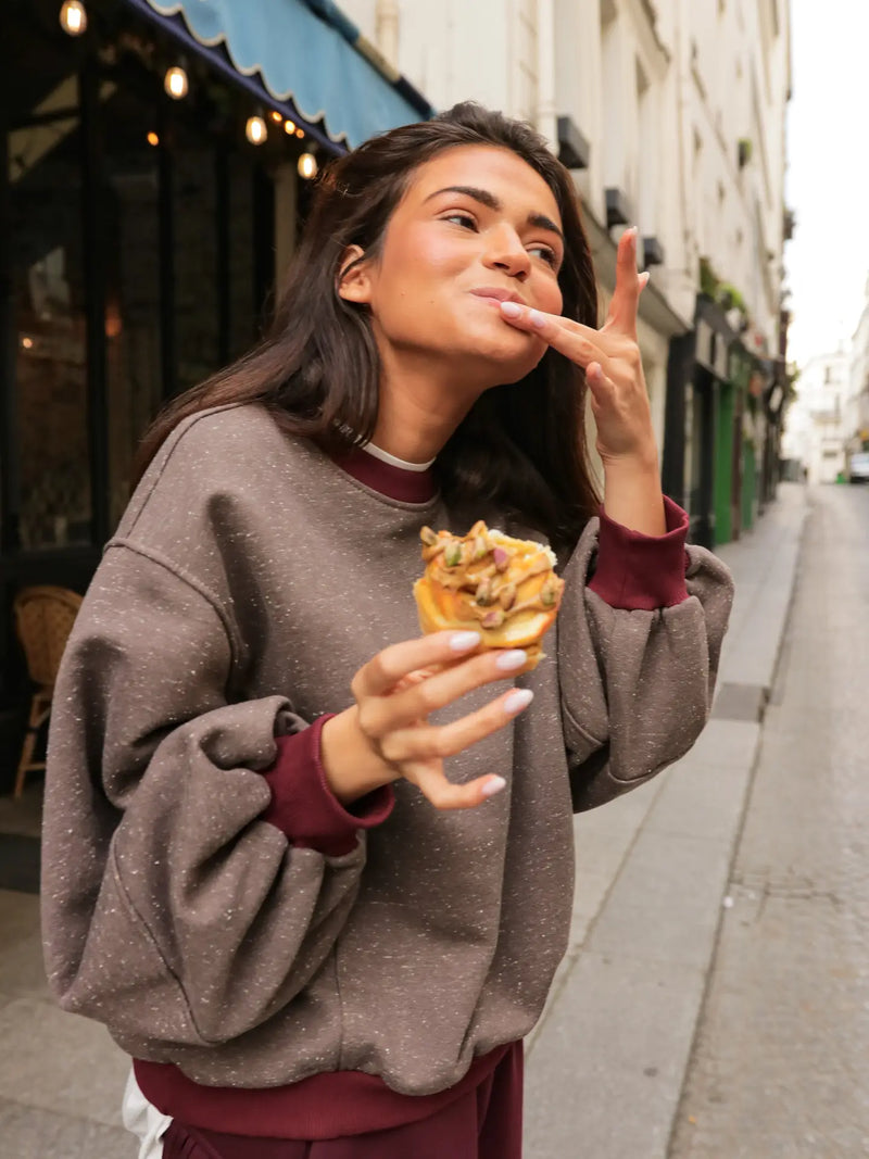 speckeld Cocoon collegepaita, bordeaux