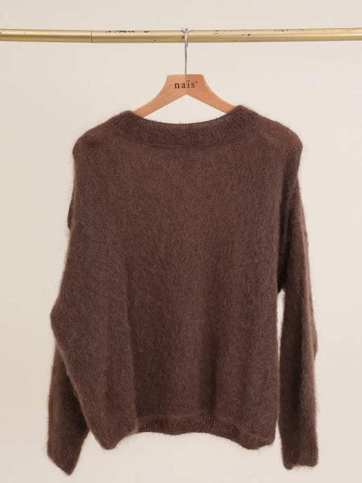 74% Kid Mohair Round Neck neulepaita, Chocolate