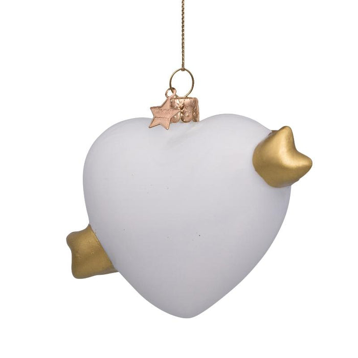 Ornament glass white opal heart w/text love H8.5cm