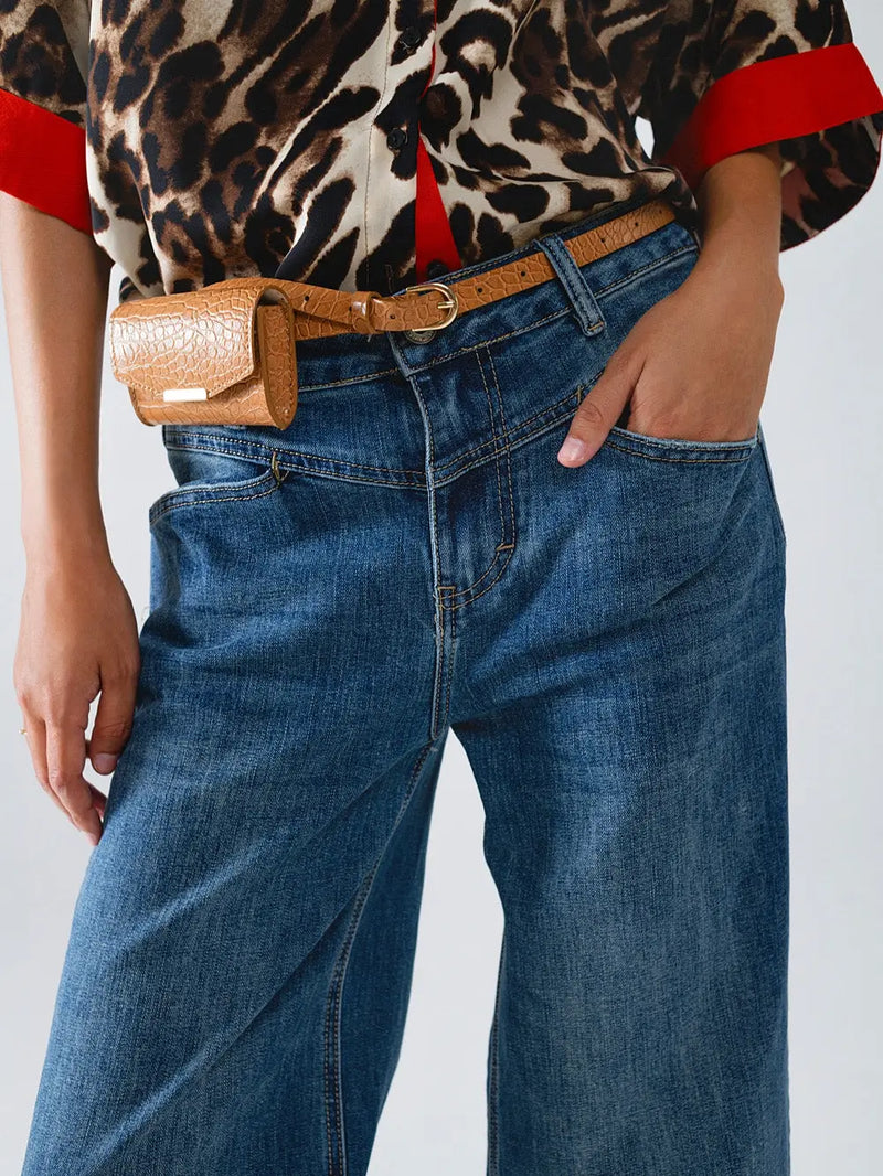 Q2 Flare farkut w Stitching Details, Blue