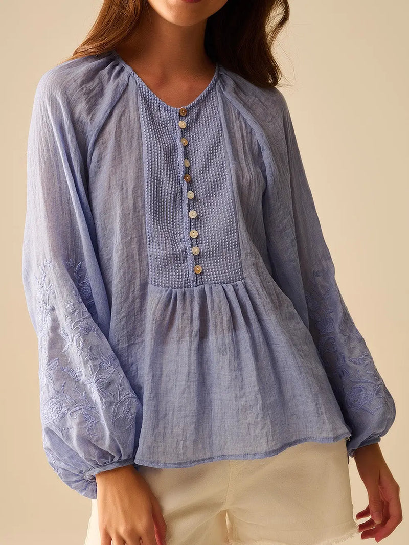 Q2 paitapusero brodeeratuilla hihoilla, Blue