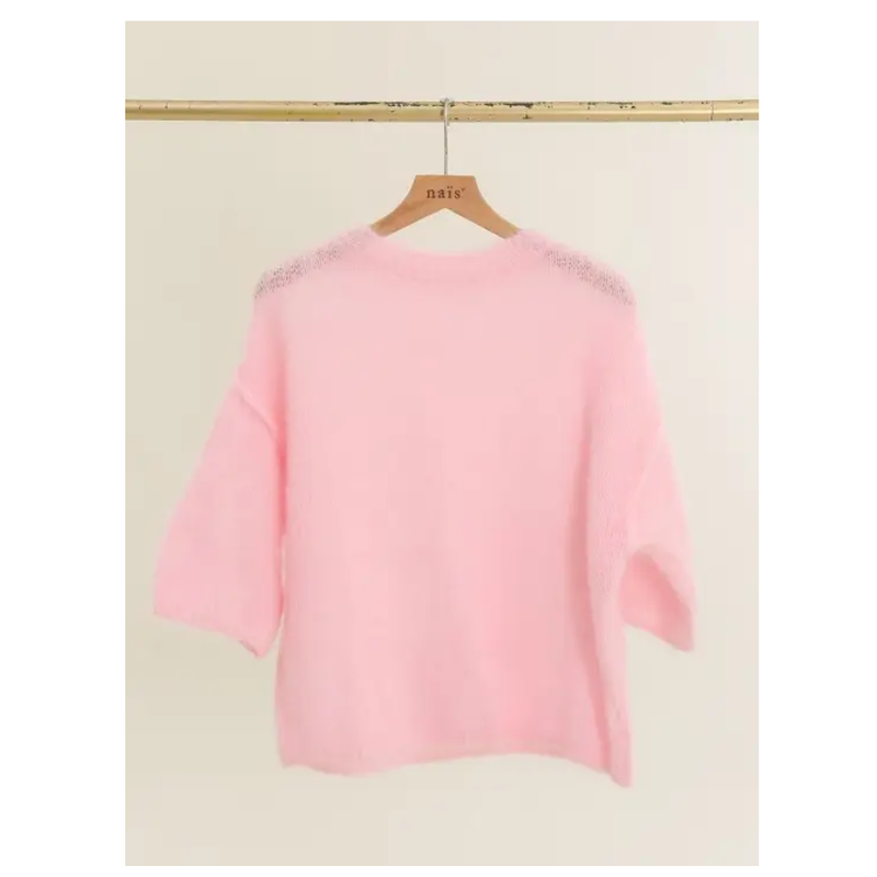 80% Kid Mohair lyhythihainen neulepaita, Pastel Pink