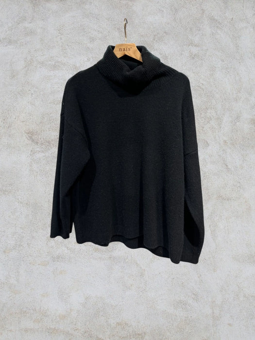 Merinovilla neulepaita poolokauluksella, black