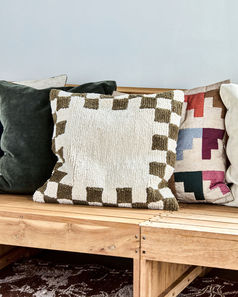 House Doctor Chess tyynynpäällinen, Green/Off-white
