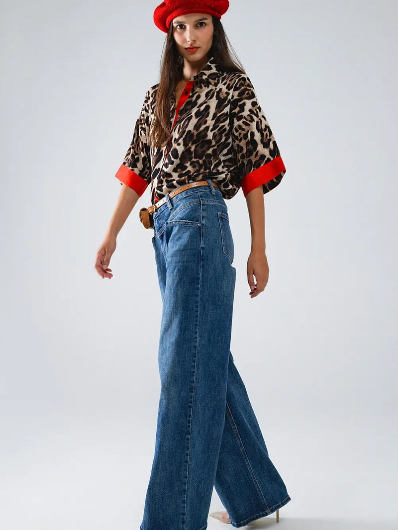 Q2 Flare farkut w Stitching Details, Blue