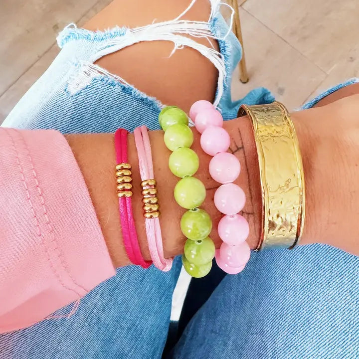 Bazou Iso luonnonkivi helmirannekoru, peach