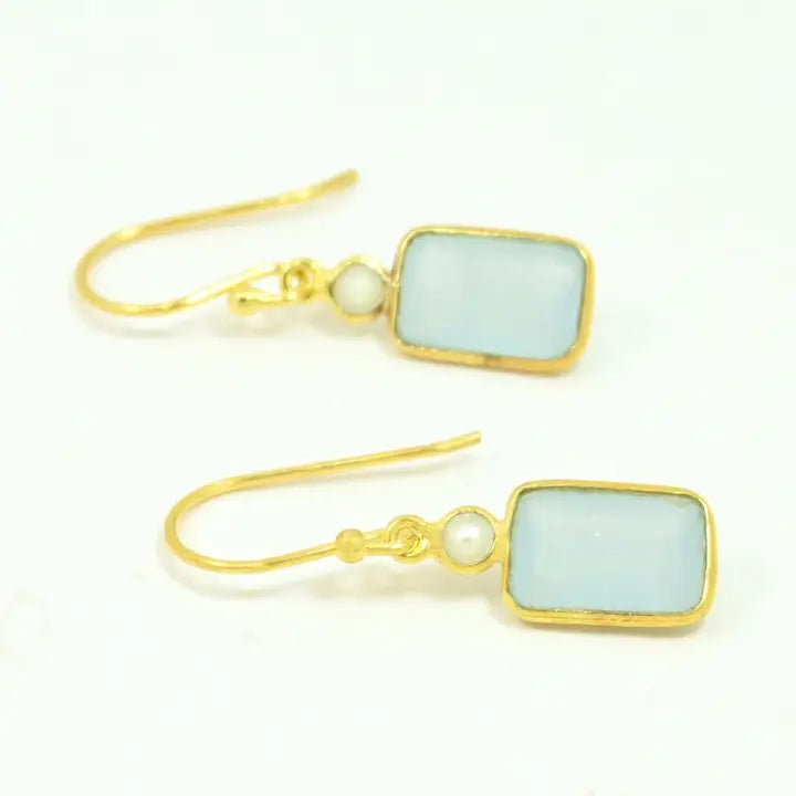 Birdie kullattu korvakoru, Pearl & aqua chalcedony