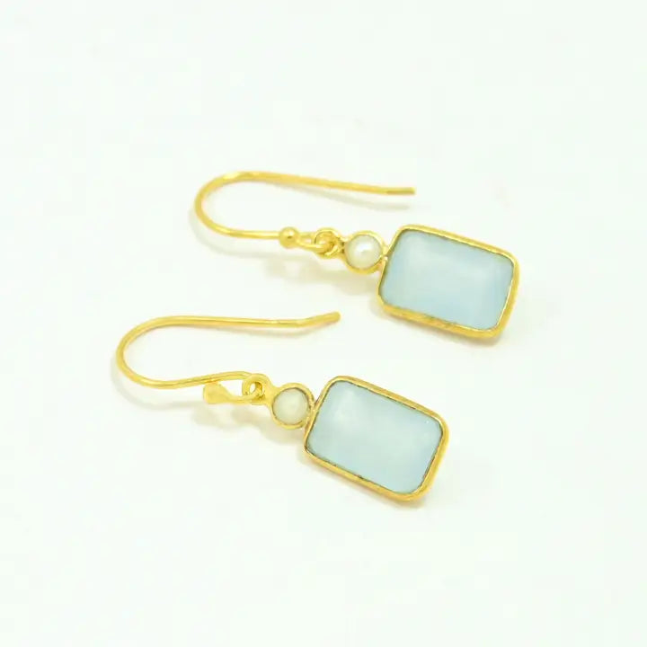 Birdie kullattu korvakoru, Pearl & aqua chalcedony