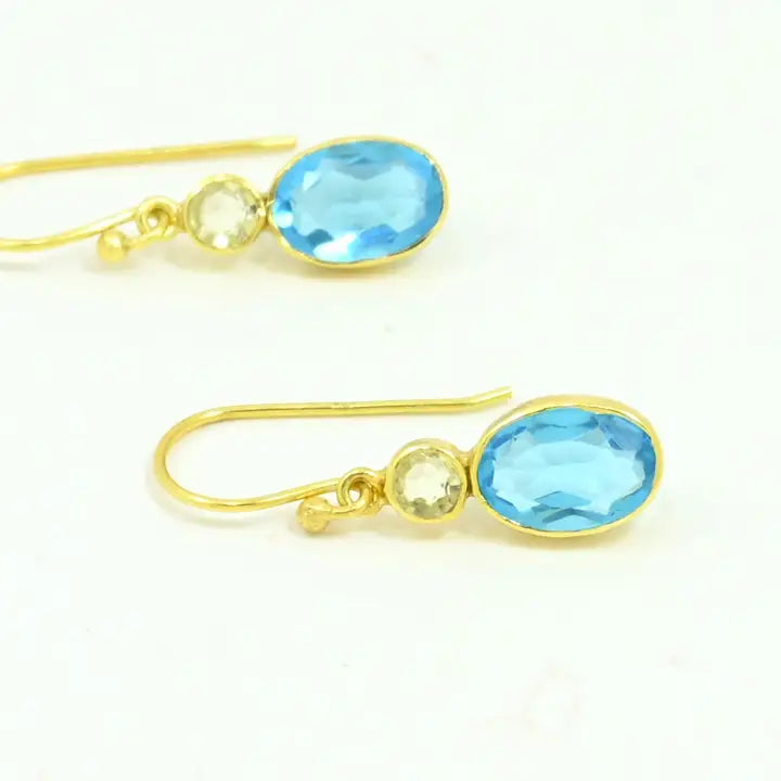 Goldie kullattu korvakoru, Blue topaz & lemon quartz