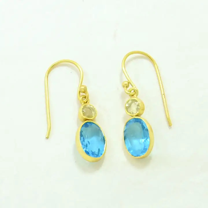 Goldie kullattu korvakoru, Blue topaz & lemon quartz