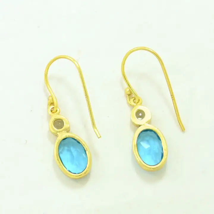 Goldie kullattu korvakoru, Blue topaz & lemon quartz