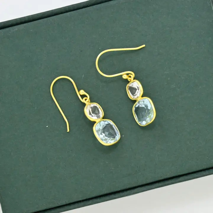 Natural kullattu korvakoru, blue & white topaz