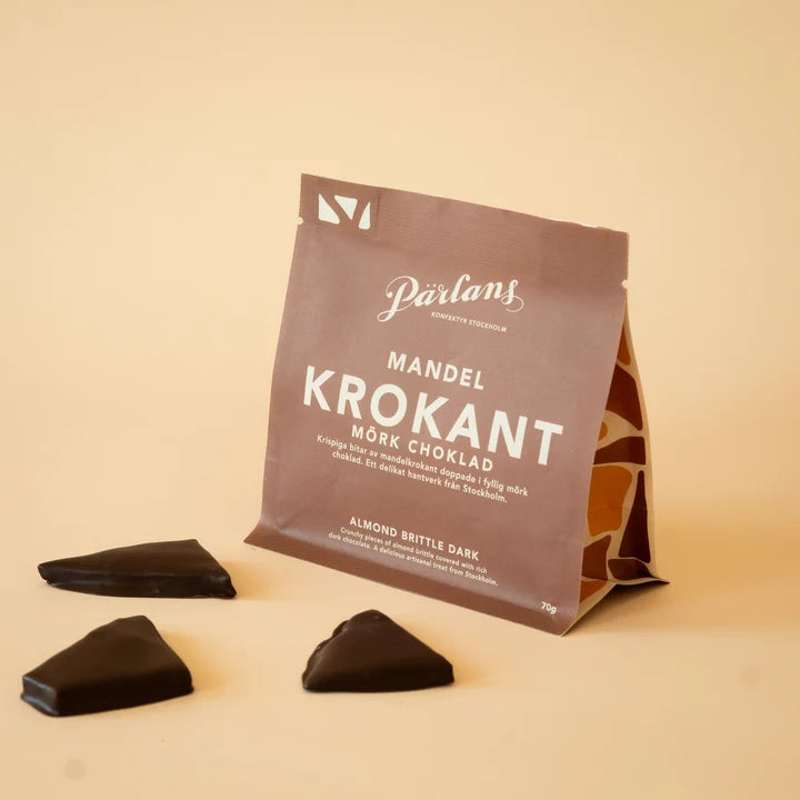 Pärlans Manteli krokantteja tummalla suklaalla
