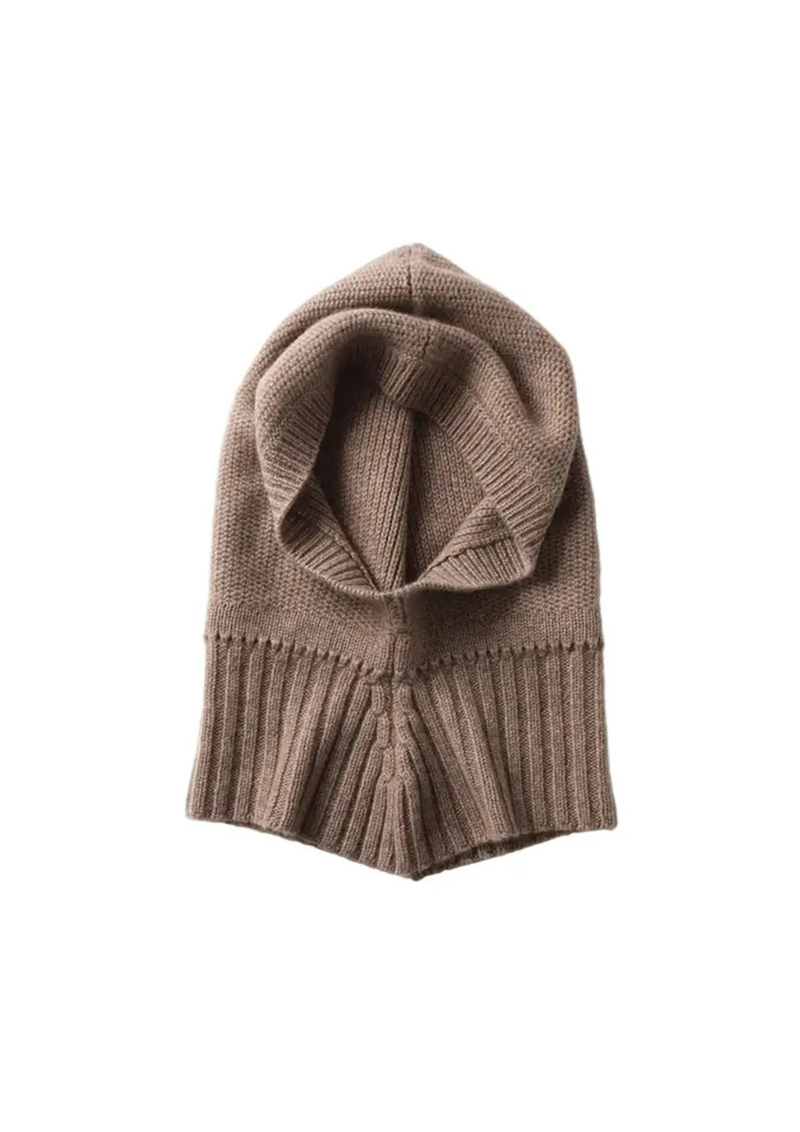 Ribbineulottu 100% kashmir balaclava, Taupe