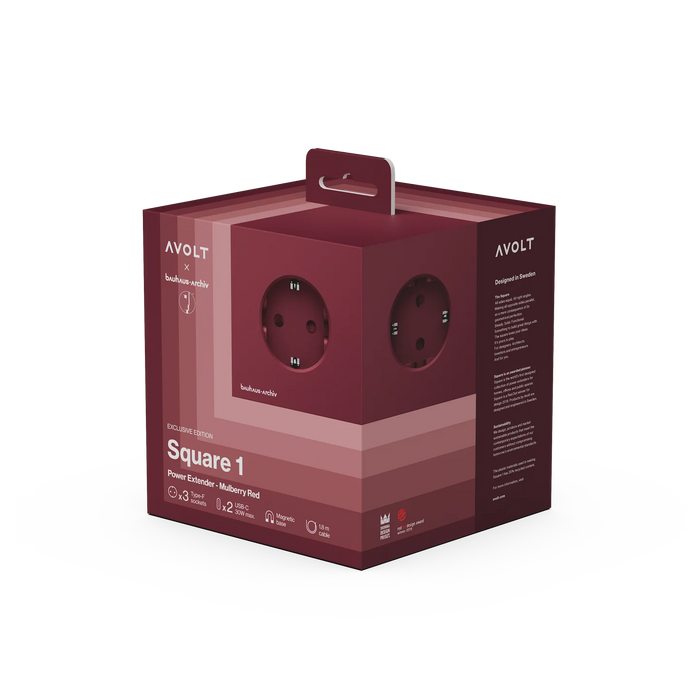 Avolt Square 1 USB-C jatkojohto, Mulberry Red