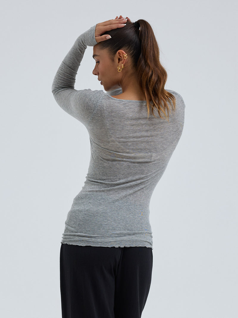 Seamless Basic Cotton Boat puuvillapaita, Grey Melange