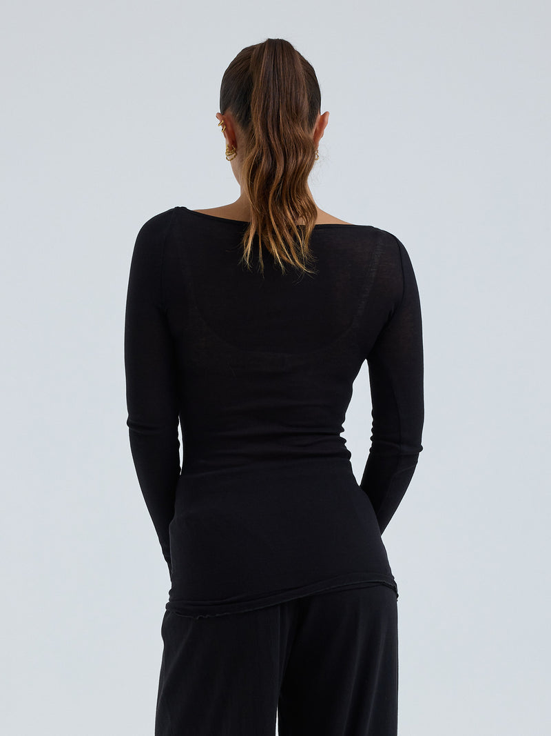 Seamless Basic Cotton Boat puuvillapaita, Black