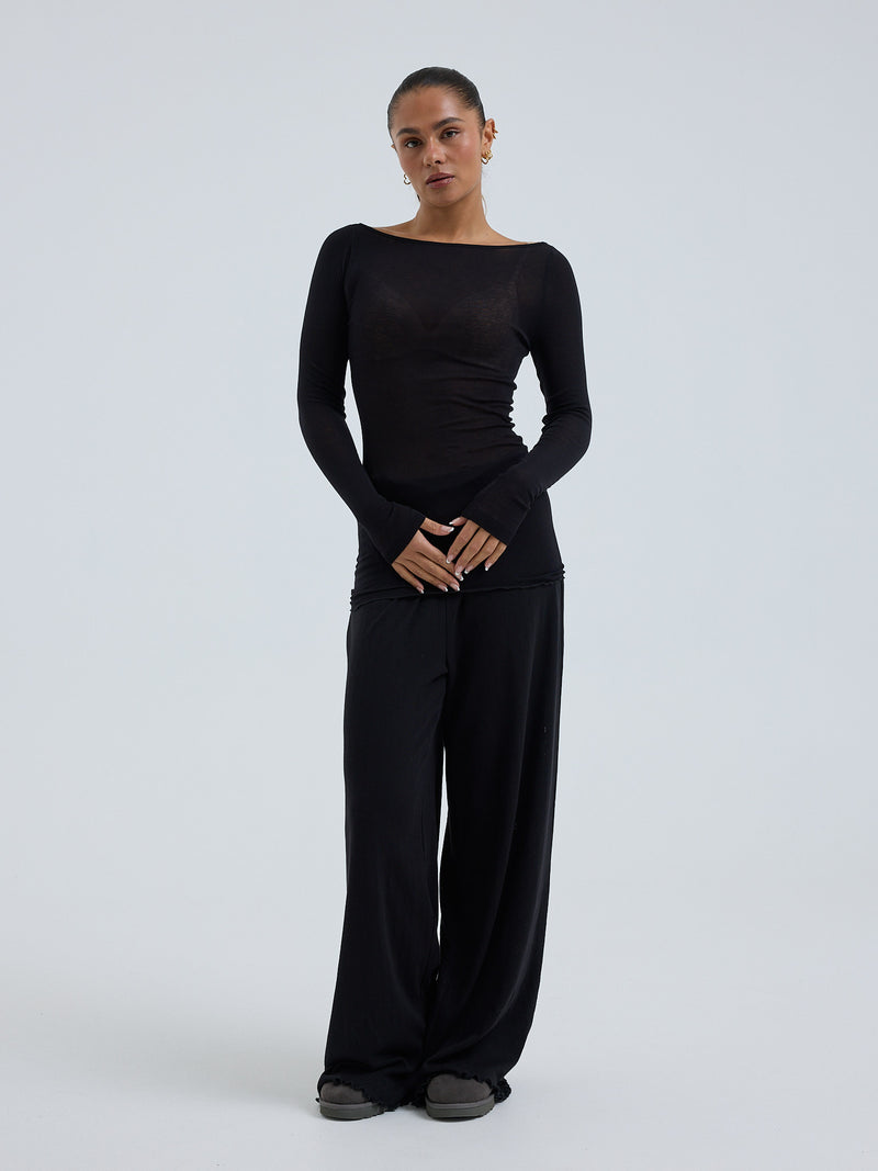 Seamless Basic Cotton Boat puuvillapaita, Black