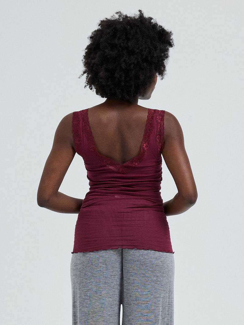 Seamless Basic Cotton Lacey puuvillatoppi, Burgundy