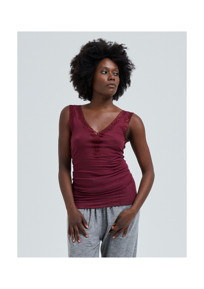 Seamless Basic Cotton Lacey puuvillatoppi, Burgundy