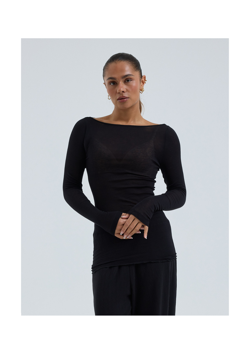 Seamless Basic Cotton Boat puuvillapaita, Black