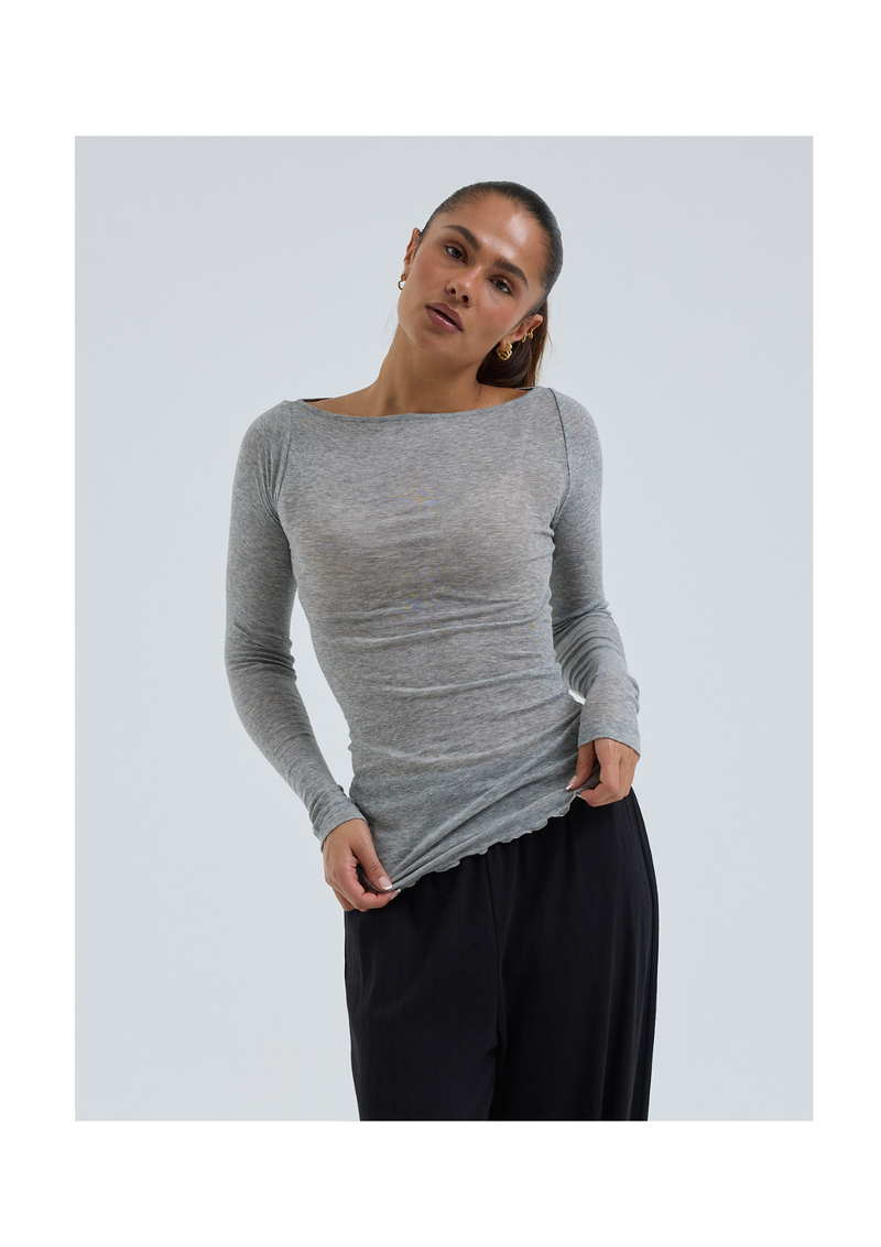 Seamless Basic Cotton Boat puuvillapaita, Grey Melange