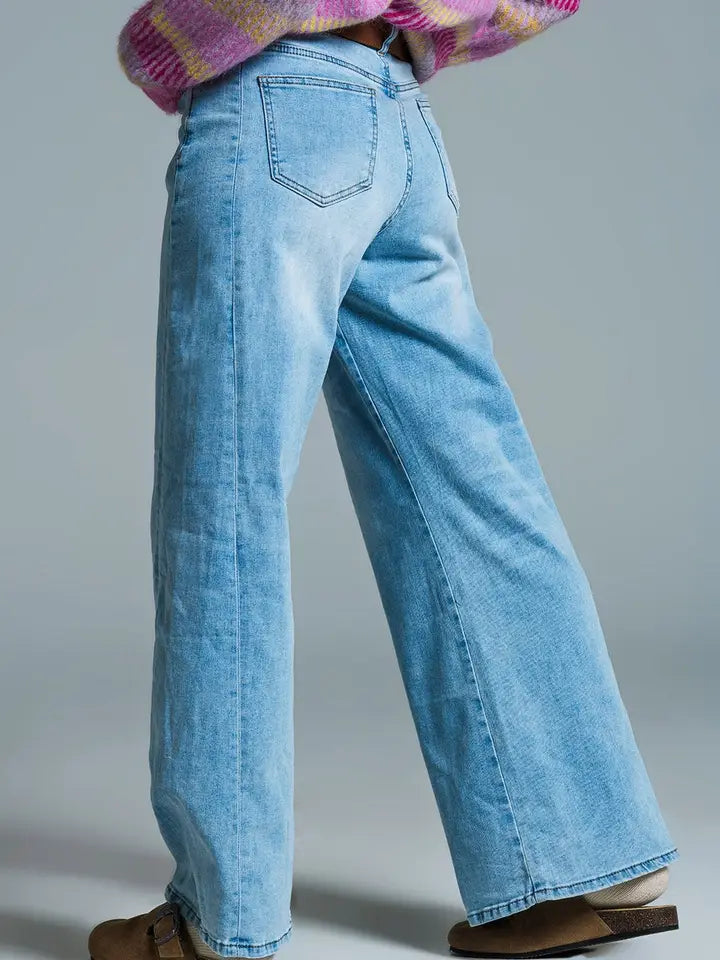 Q2 Mom Style leveälahkeiset farkut