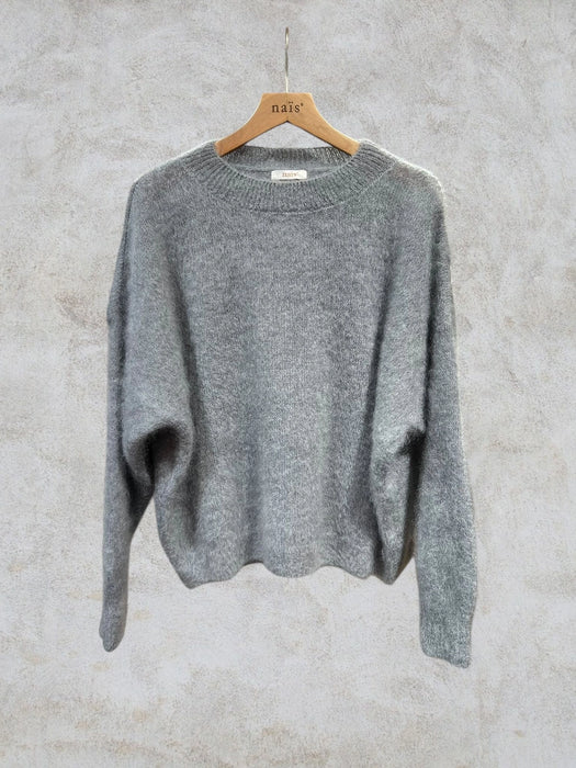 74% Kid Mohair Round Neck neulepaita, Grey