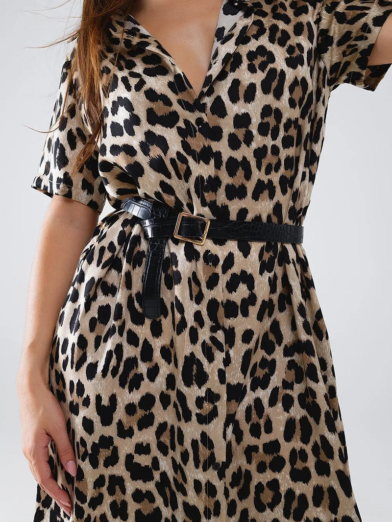 Q2 Leopardikuvioitu printtimekko, brown