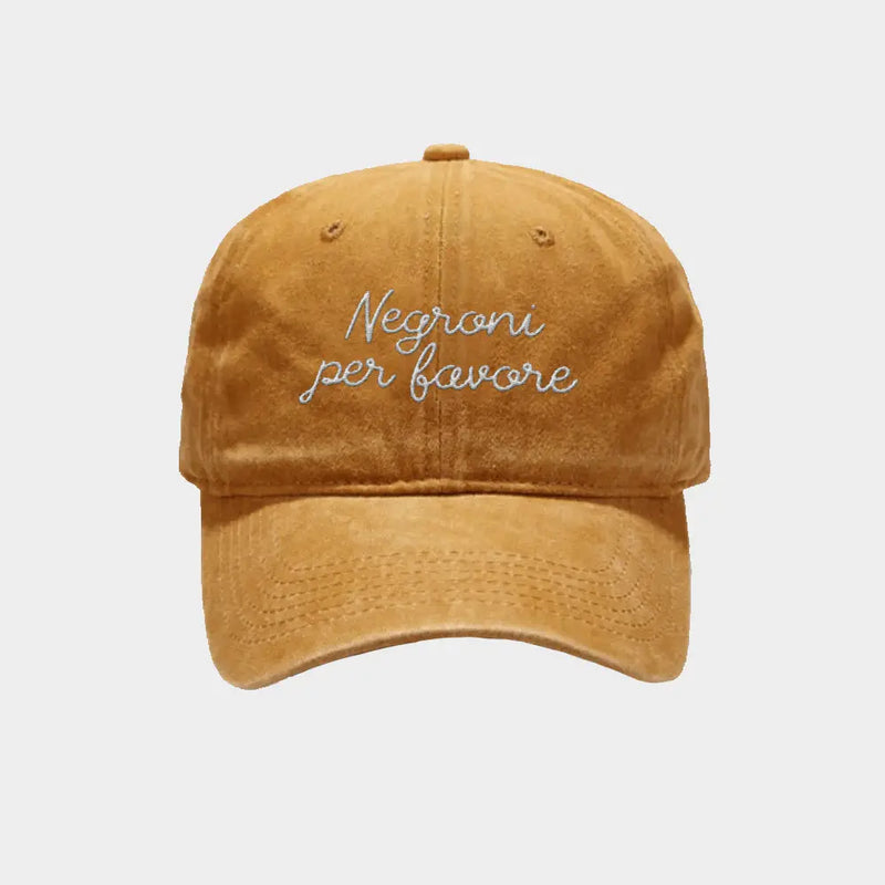 Brodeerattu lippis Negroni Per Favore, vintage yellow