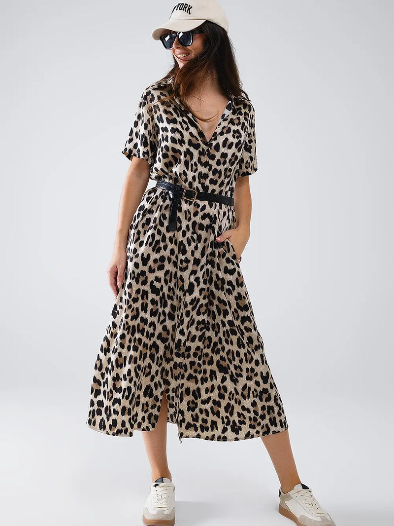 Q2 Leopardikuvioitu printtimekko, brown