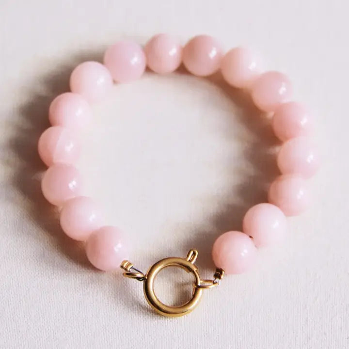 Bazou Iso luonnonkivi helmirannekoru, peach