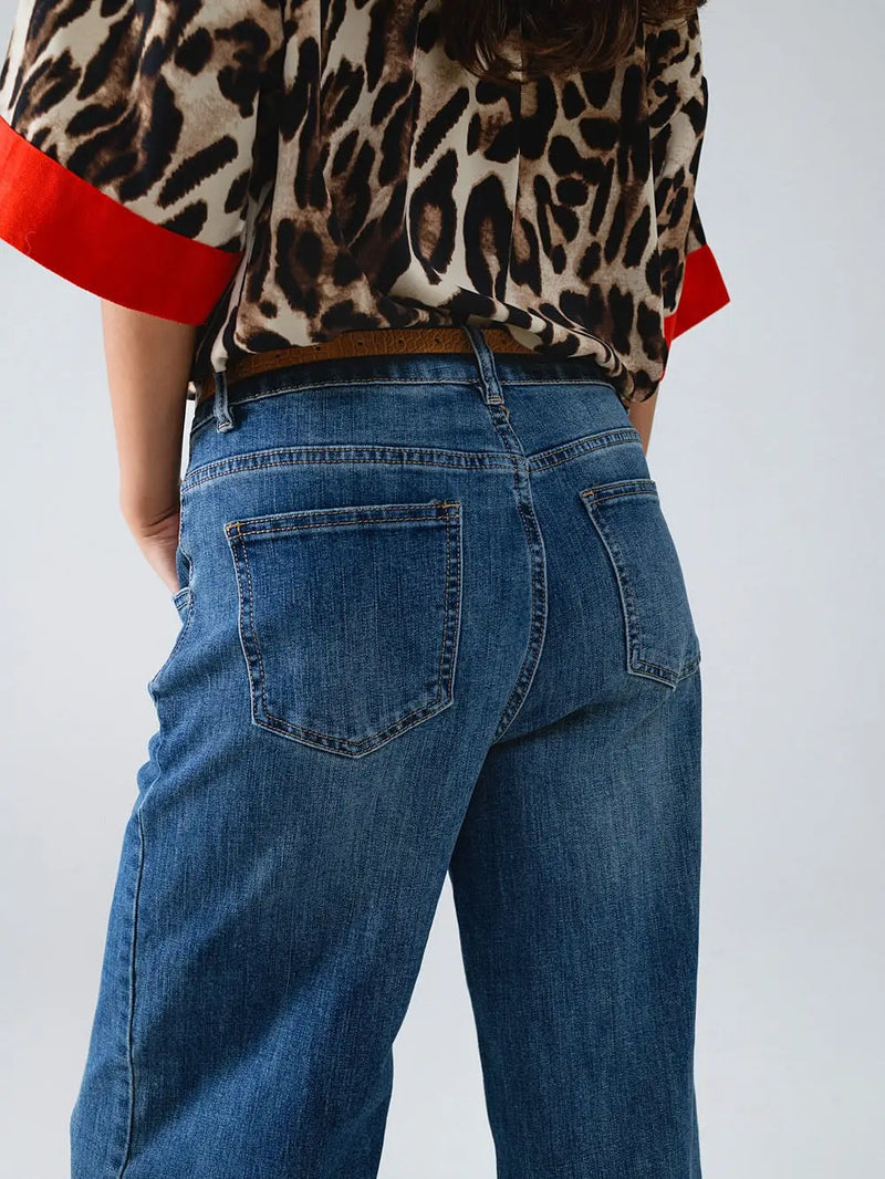 Q2 Flare farkut w Stitching Details, Blue