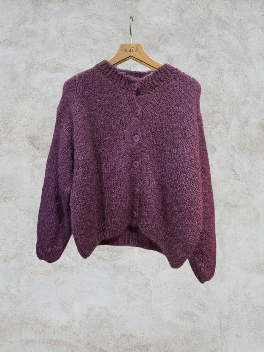 Pehmeä mohair-sekoitus neuletakki, Plum
