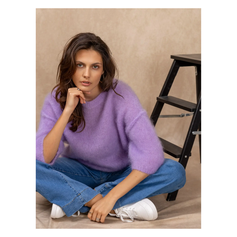 80% Kid Mohair lyhythihainen neulepaita, Lilac