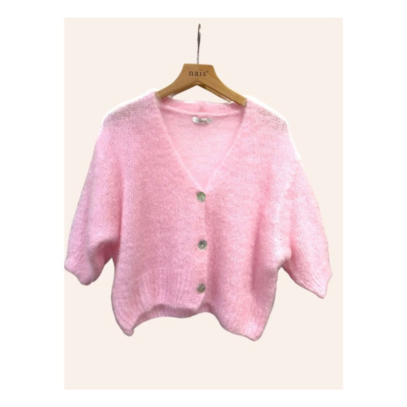 80% Kid Mohair lyhythihainen neuletakki, Pastel pink