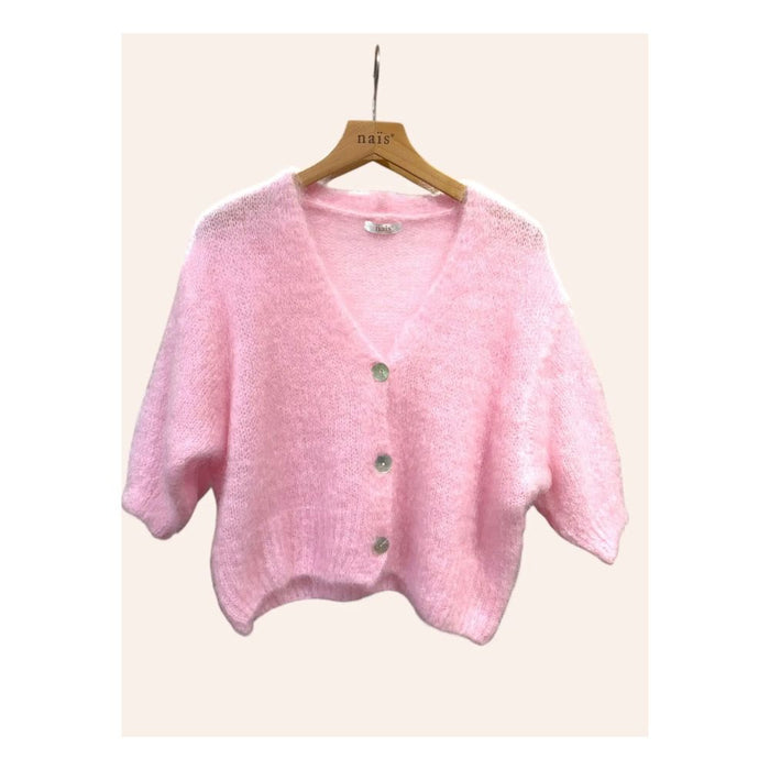 80% Kid Mohair lyhythihainen neuletakki, Pastel pink