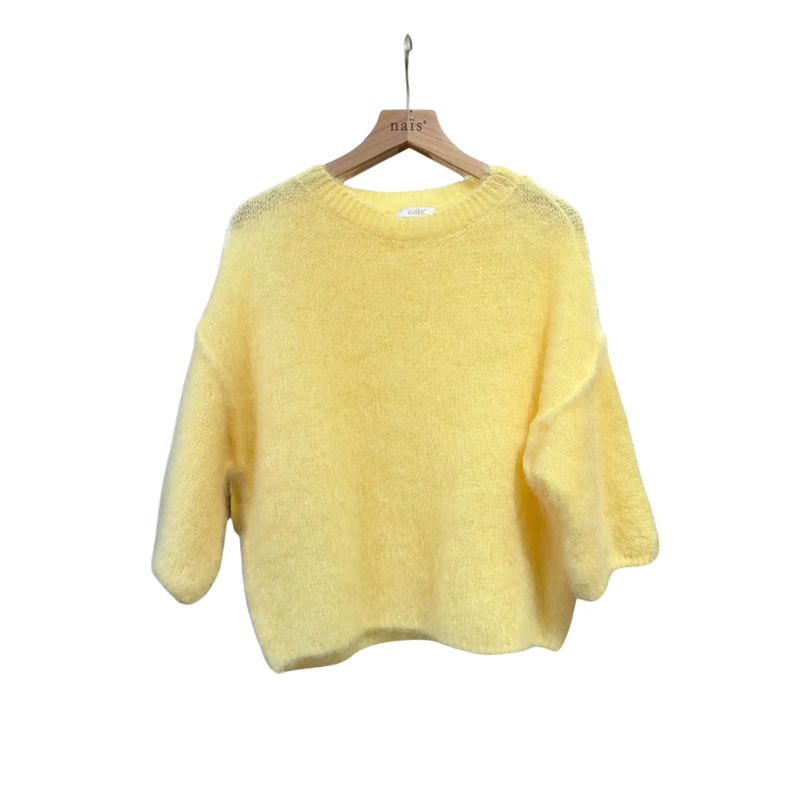 80% Kid Mohair lyhythihainen neulepaita, keltainen