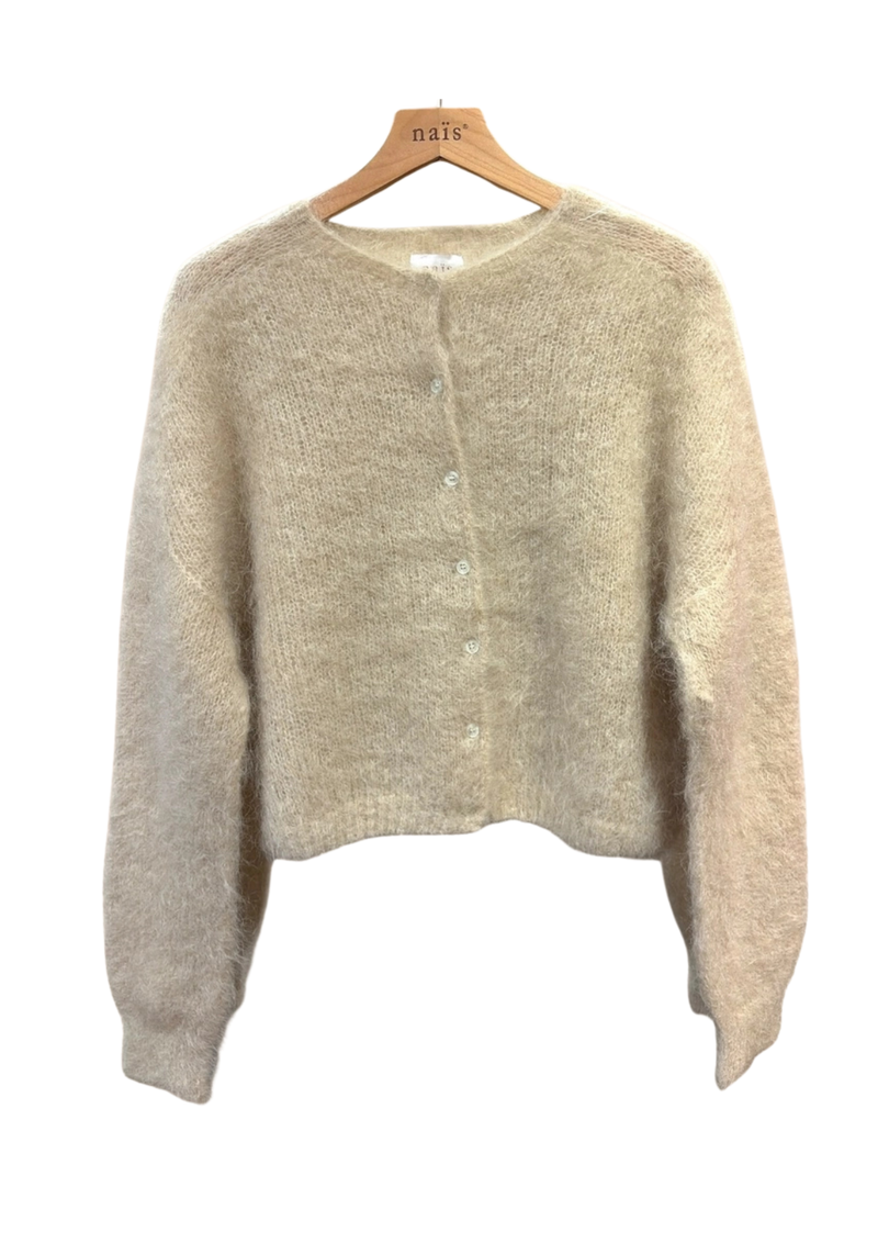 80% Kid Mohair Cardigan, Beige