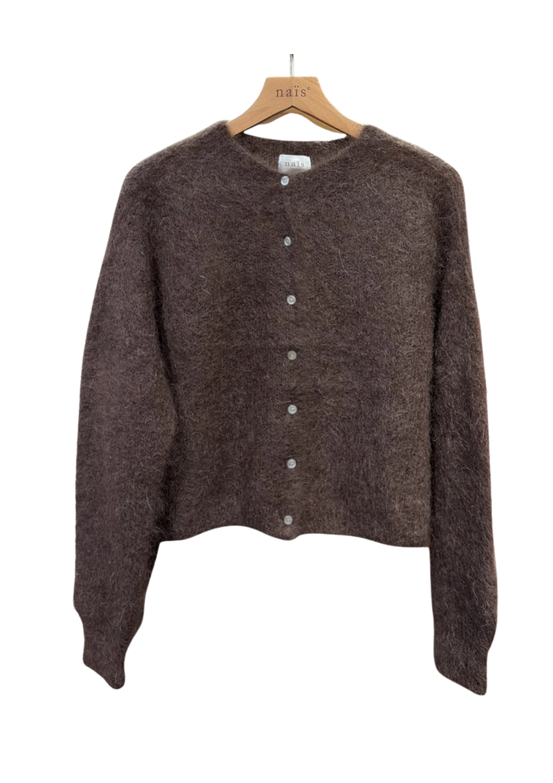 80% Kid Mohair Cardigan, Chocolate