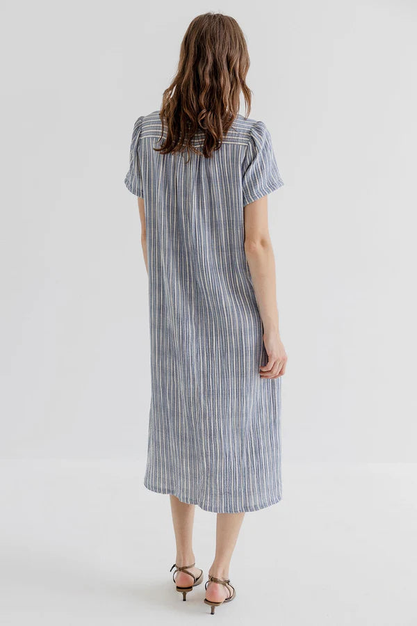 Project AJ117 Copenhagen Medina puuvillamekko, indigo stripes