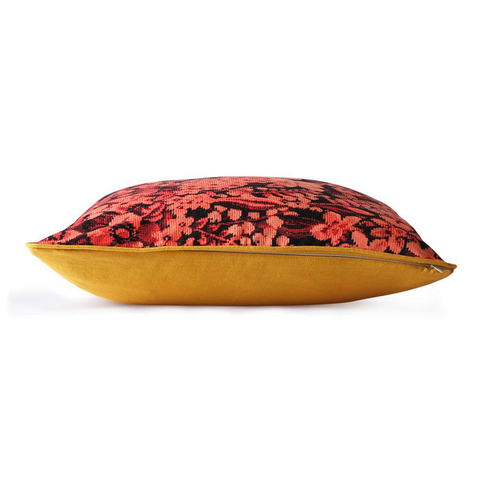 Printed floral cushion coral/black 50 x 50 cm