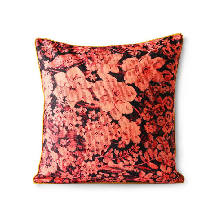 Printed floral cushion coral/black 50 x 50 cm